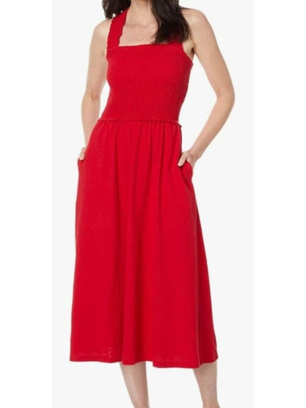 Tommy Hilfiger Red Smocked Bodice Cross Back 100% Cotton Midi Dress XXL EUC